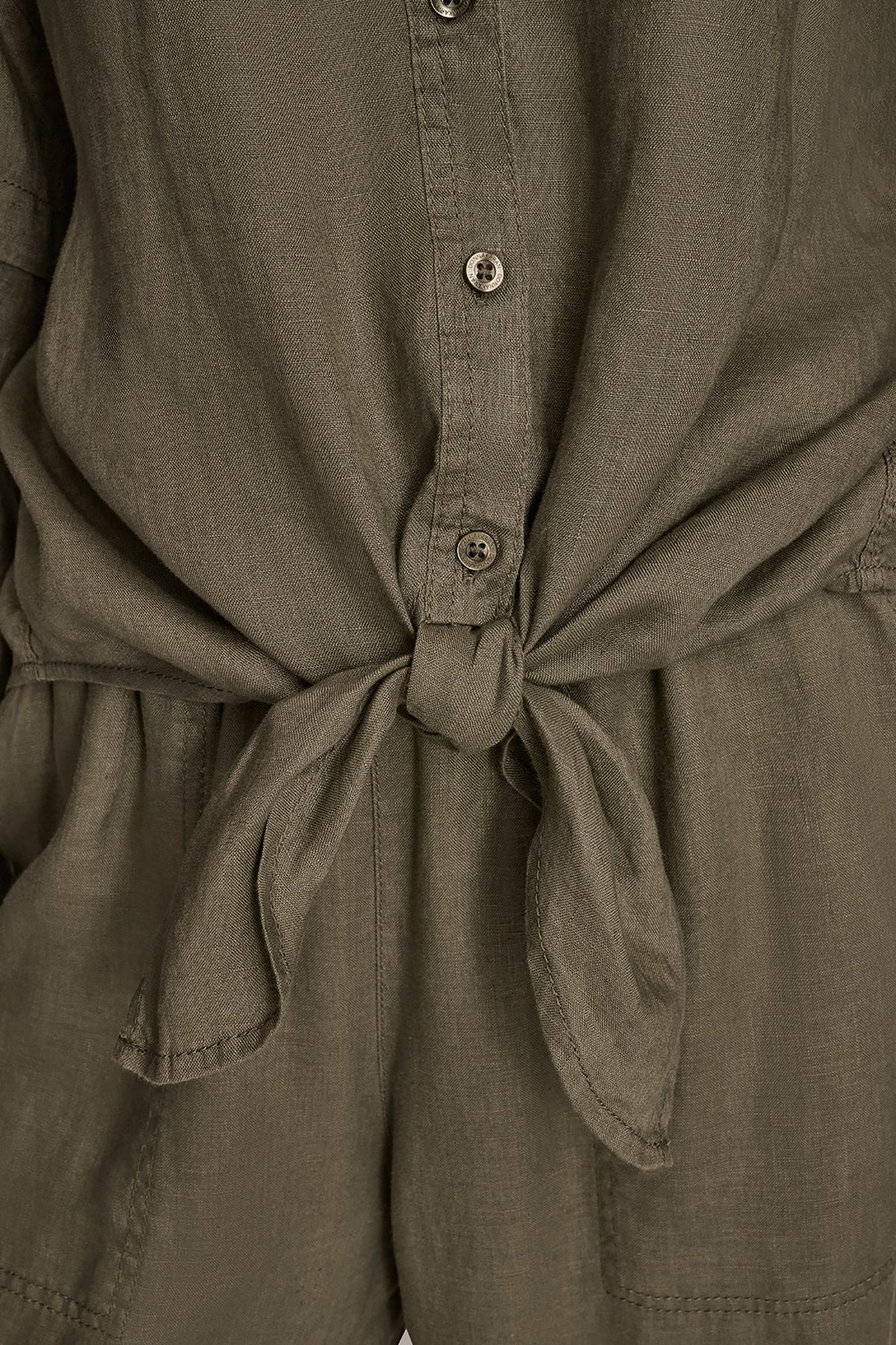 Donna Karan LINEN BLOUSON SLEEVE TIE-FRONT SHIRT