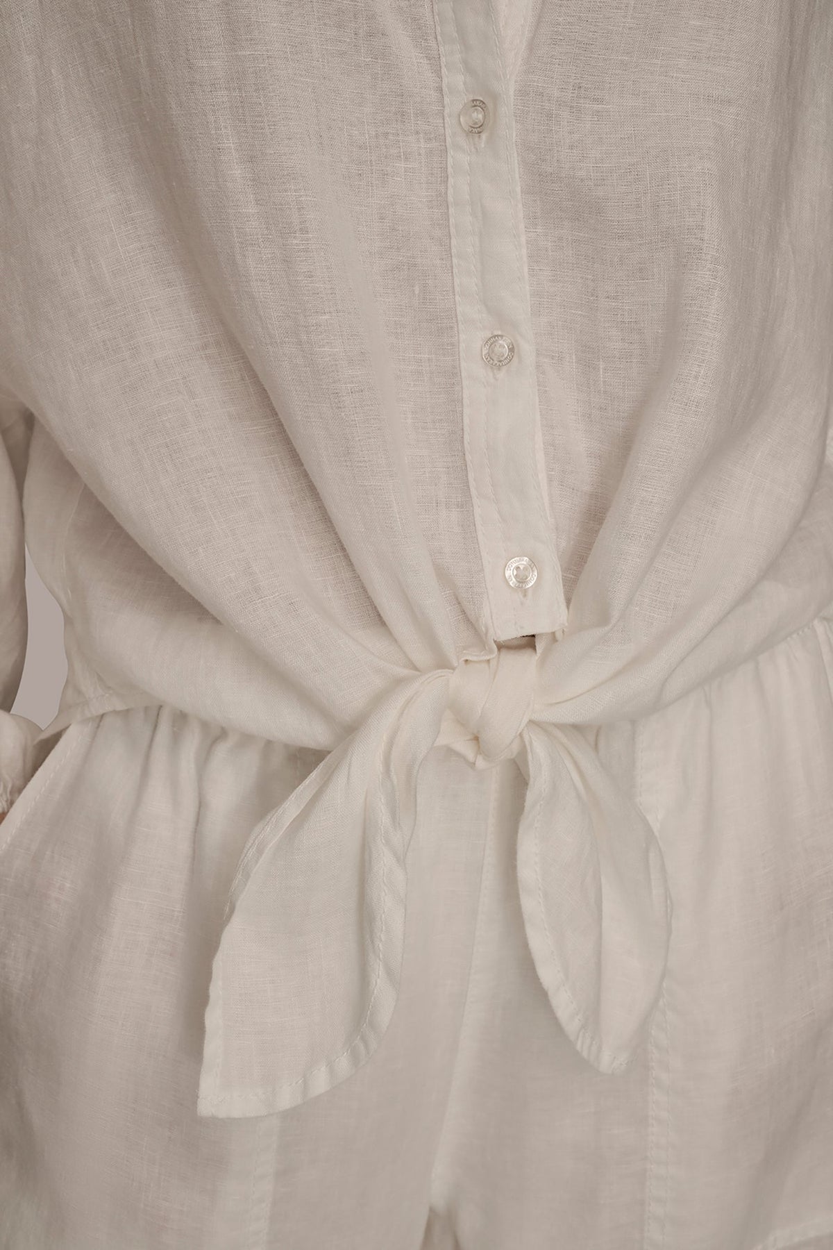 Donna Karan LINEN BLOUSON SLEEVE TIE-FRONT SHIRT