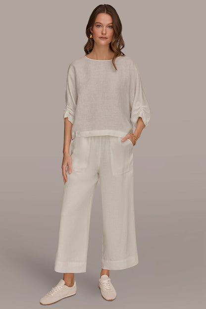 Donna Karan LINEN TWIST CUFF SLEEVE BLOUSE