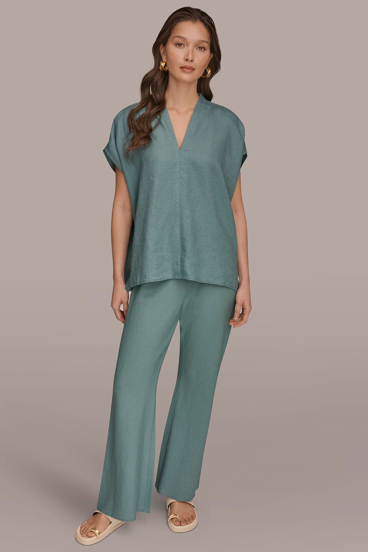 Donna Karan LINEN SLEEVELESS BLOUSE