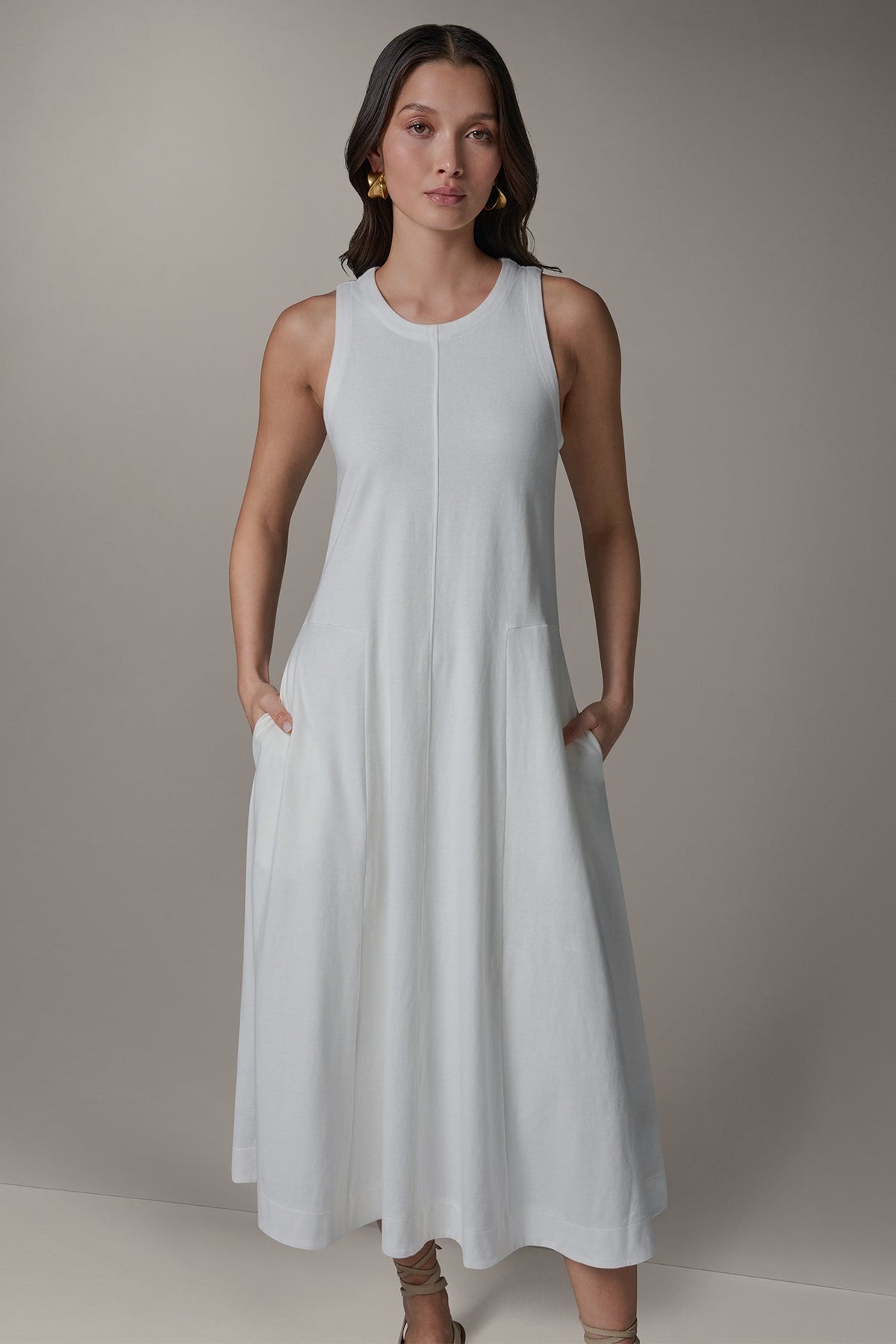 Donna Karan SLEEVELESS MIDI TRAPEZE DRESS