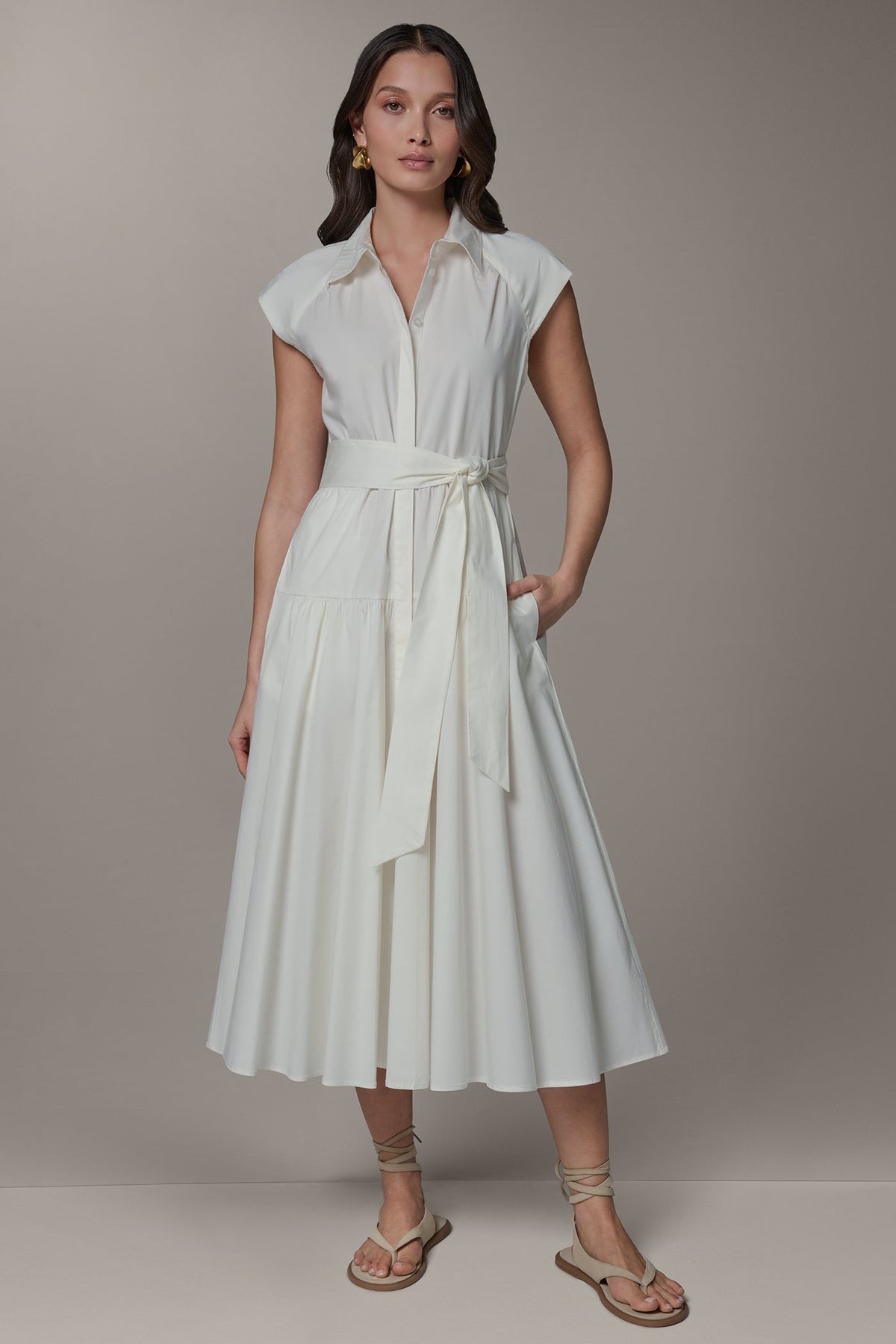 Donna Karan CAP SLEEVE MIDI SHIRT DRESS