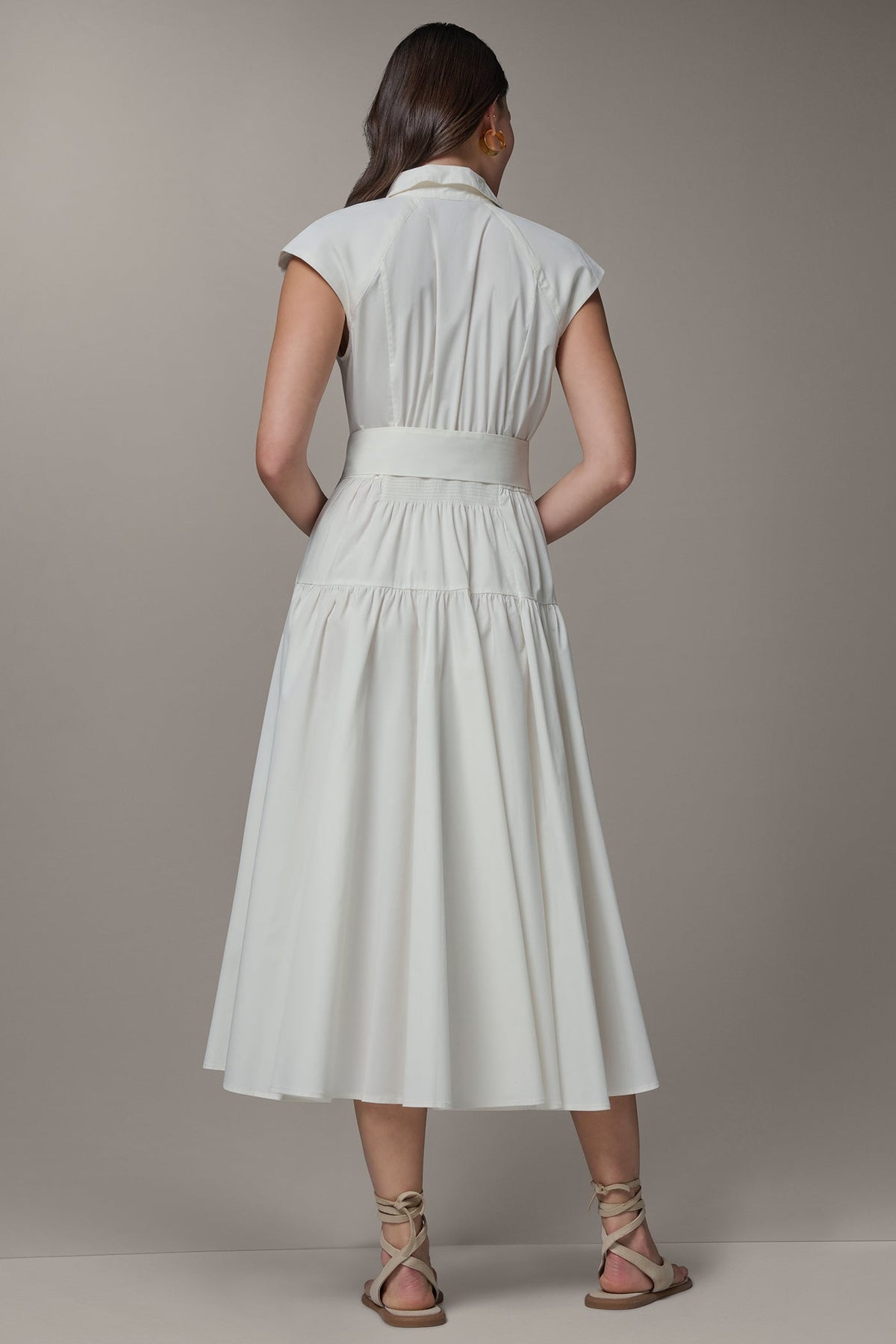 Donna Karan CAP SLEEVE MIDI SHIRT DRESS