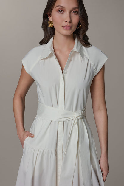 Donna Karan CAP SLEEVE MIDI SHIRT DRESS