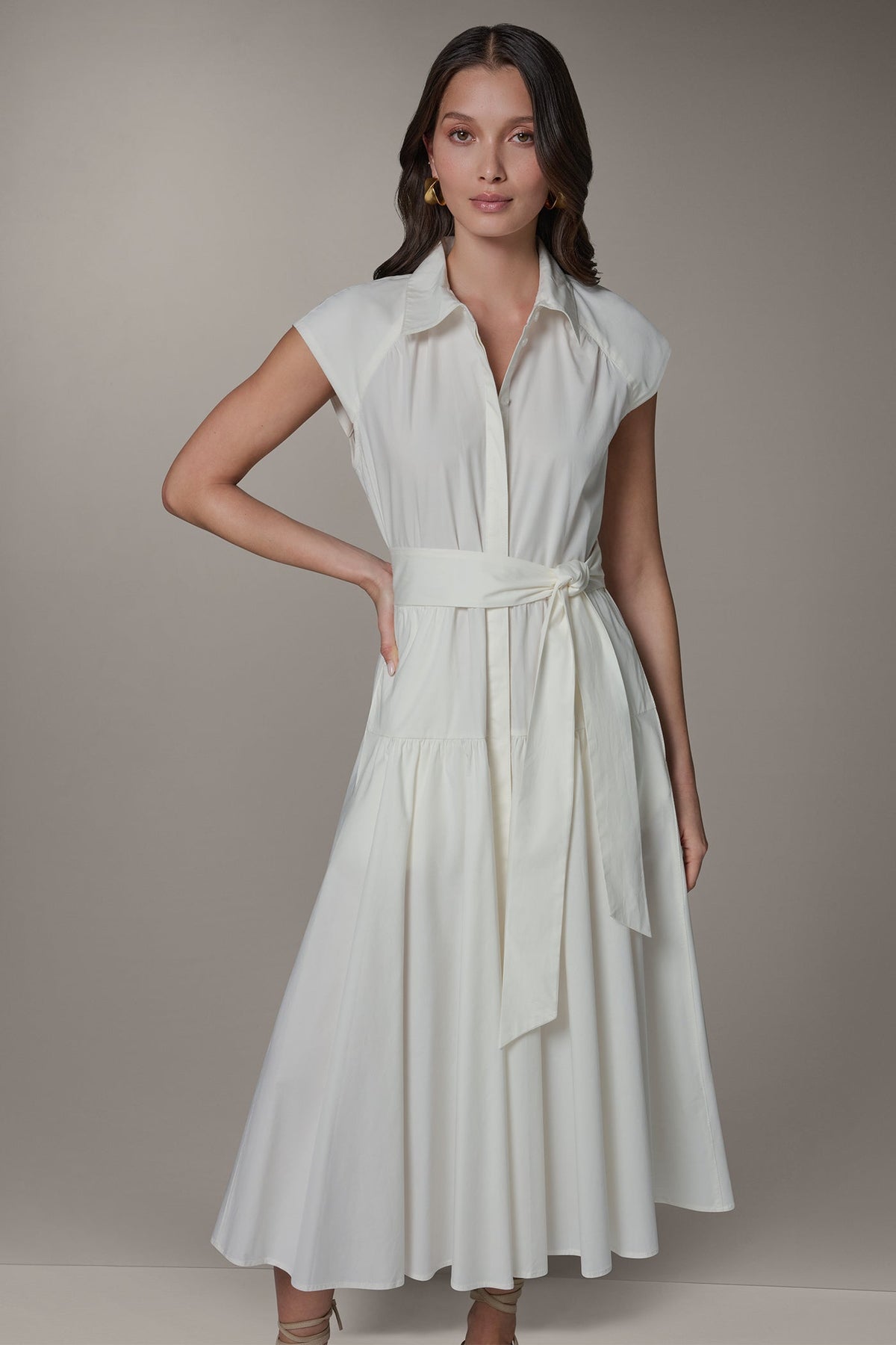 Donna Karan CAP SLEEVE MIDI SHIRT DRESS