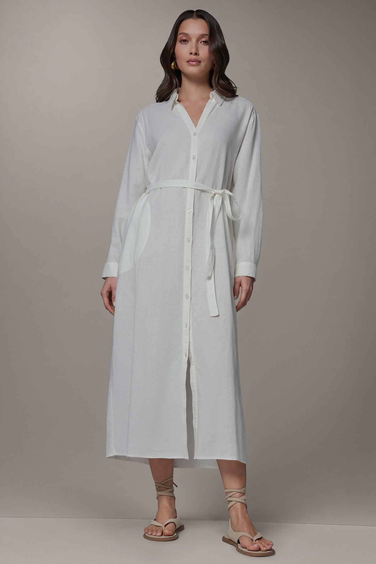 Donna Karan LONG SLEEVE MIDI SHIRT DRESS