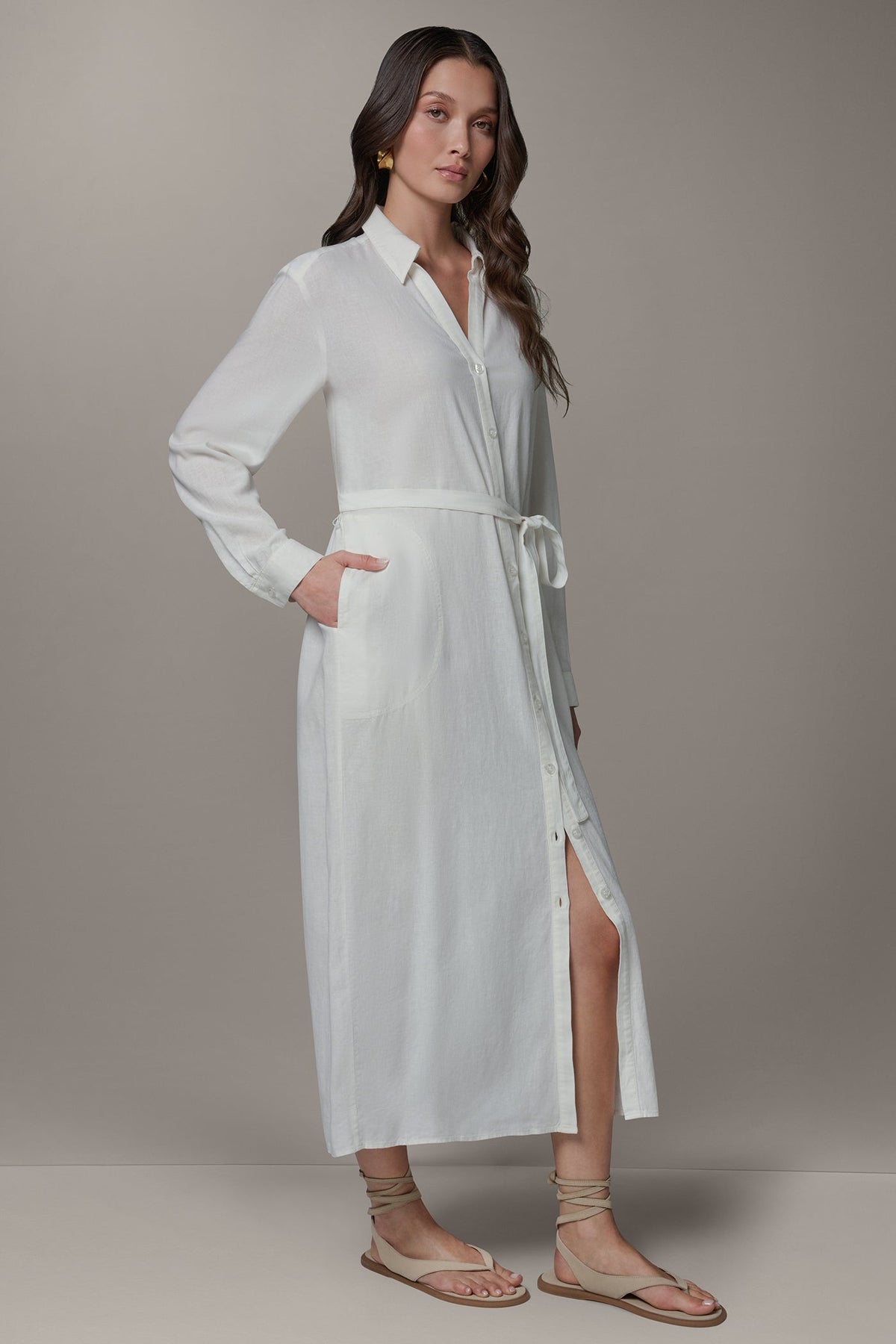 Donna Karan LONG SLEEVE MIDI SHIRT DRESS