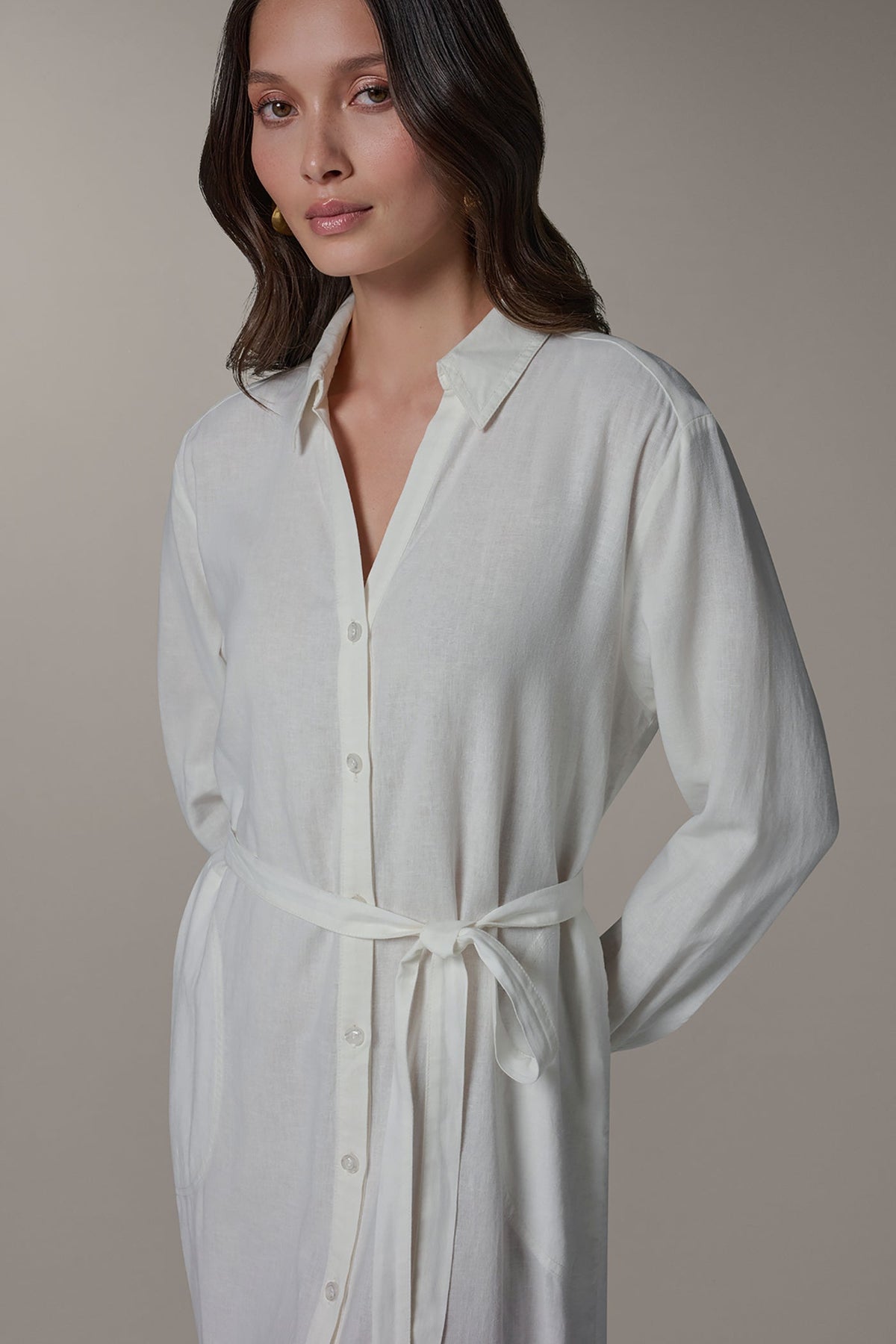 Donna Karan LONG SLEEVE MIDI SHIRT DRESS