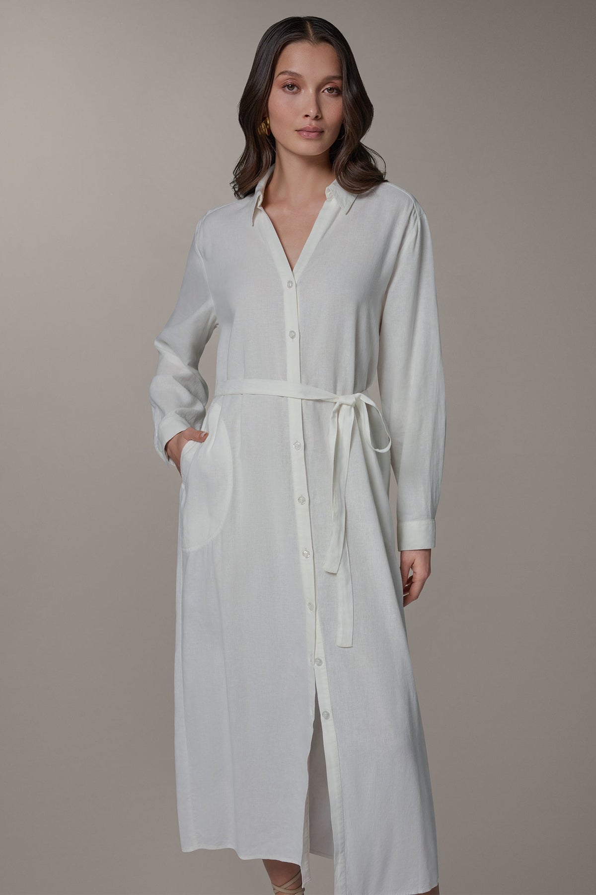Donna Karan LONG SLEEVE MIDI SHIRT DRESS