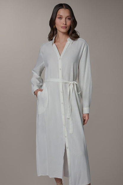 Donna Karan LONG SLEEVE MIDI SHIRT DRESS