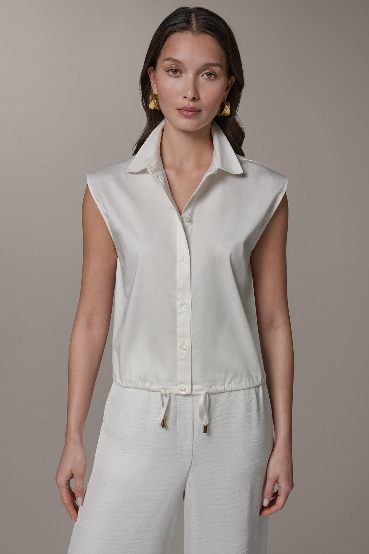 Donna Karan SLEEVELESS DRAWSTRING HEM BLOUSE