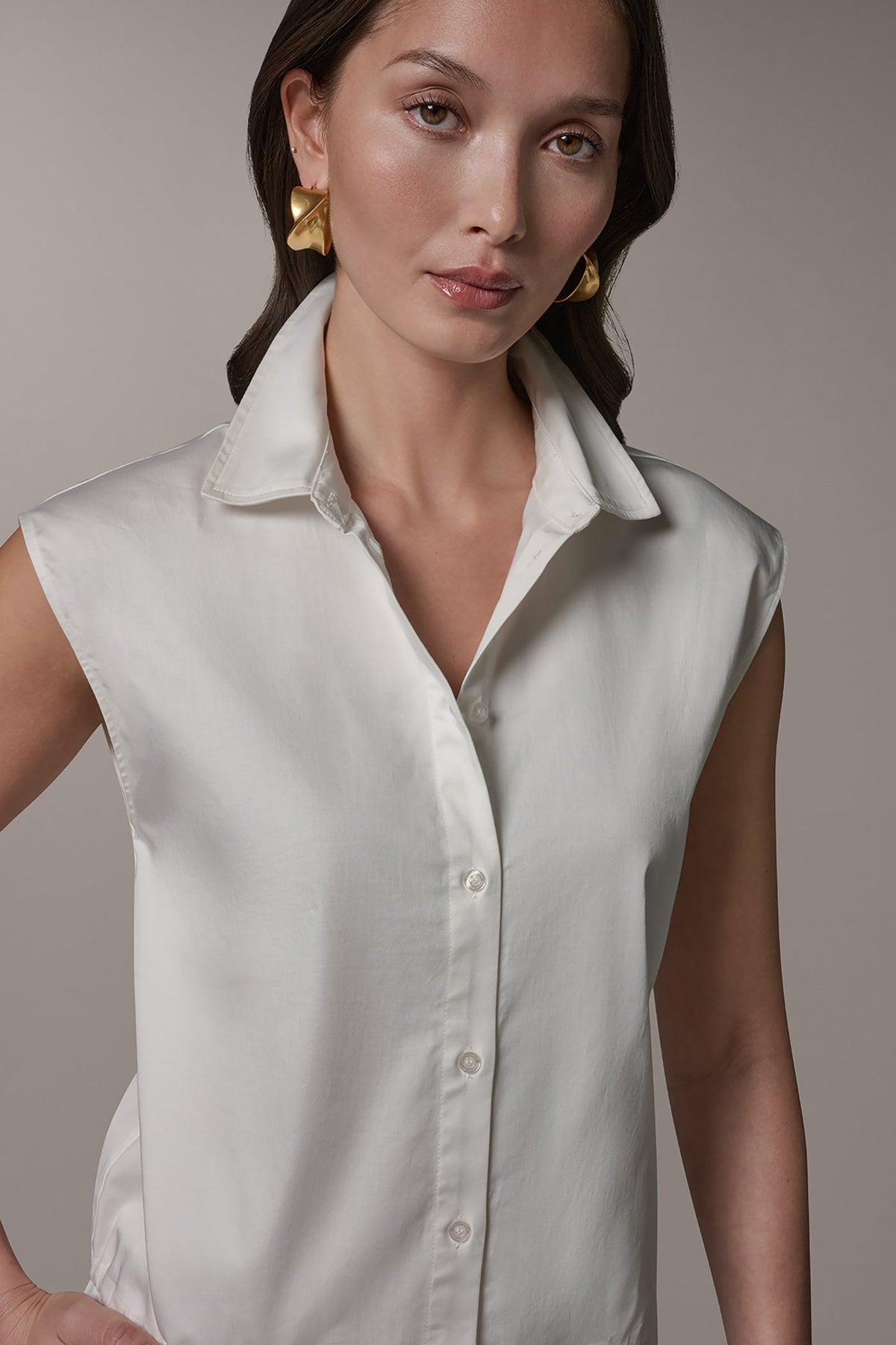 Donna Karan SLEEVELESS DRAWSTRING HEM BLOUSE