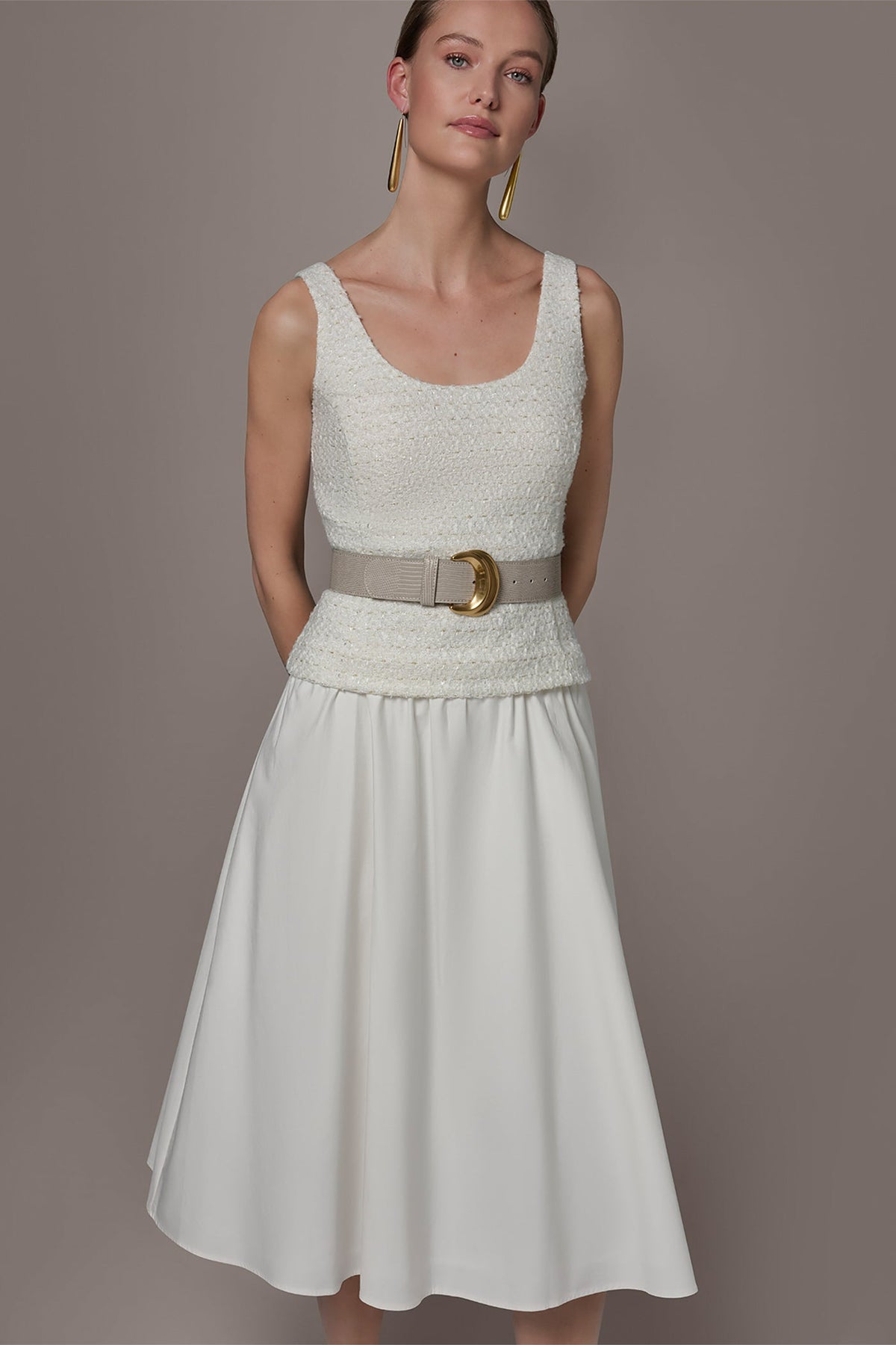 Donna Karan TWEED MIXED MEDIA MIDI TANK DRESS