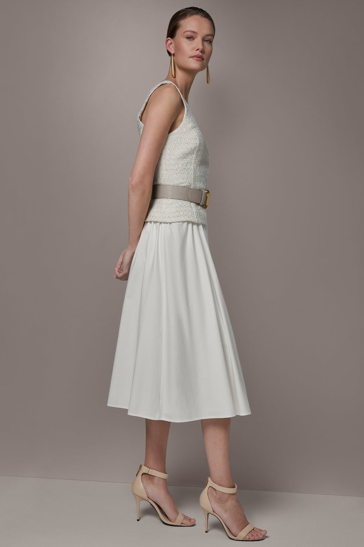Donna Karan TWEED MIXED MEDIA MIDI TANK DRESS