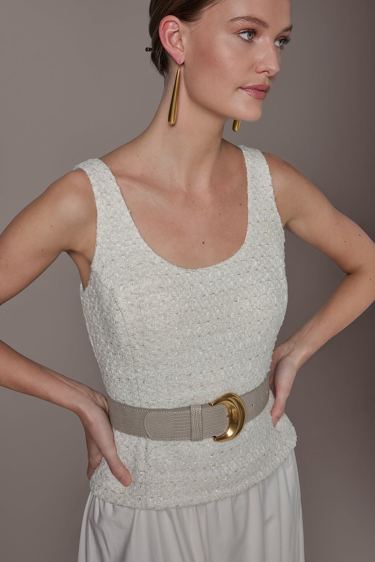 Donna Karan TWEED MIXED MEDIA MIDI TANK DRESS