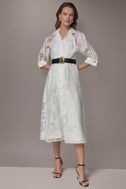 Donna Karan FLORAL-JACQUARD MIDI SHIRT DRESS
