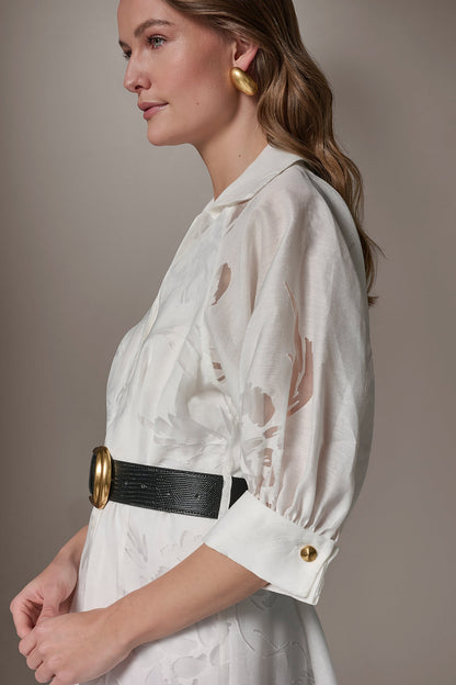 Donna Karan FLORAL-JACQUARD MIDI SHIRT DRESS