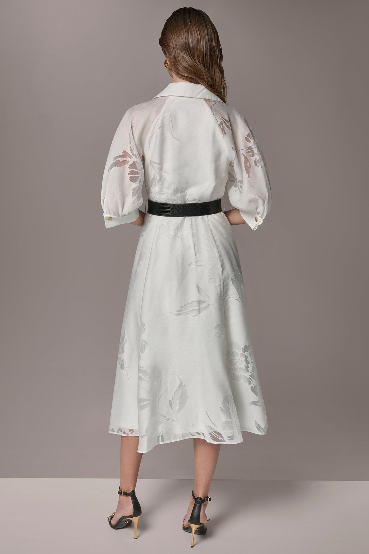 Donna Karan FLORAL-JACQUARD MIDI SHIRT DRESS