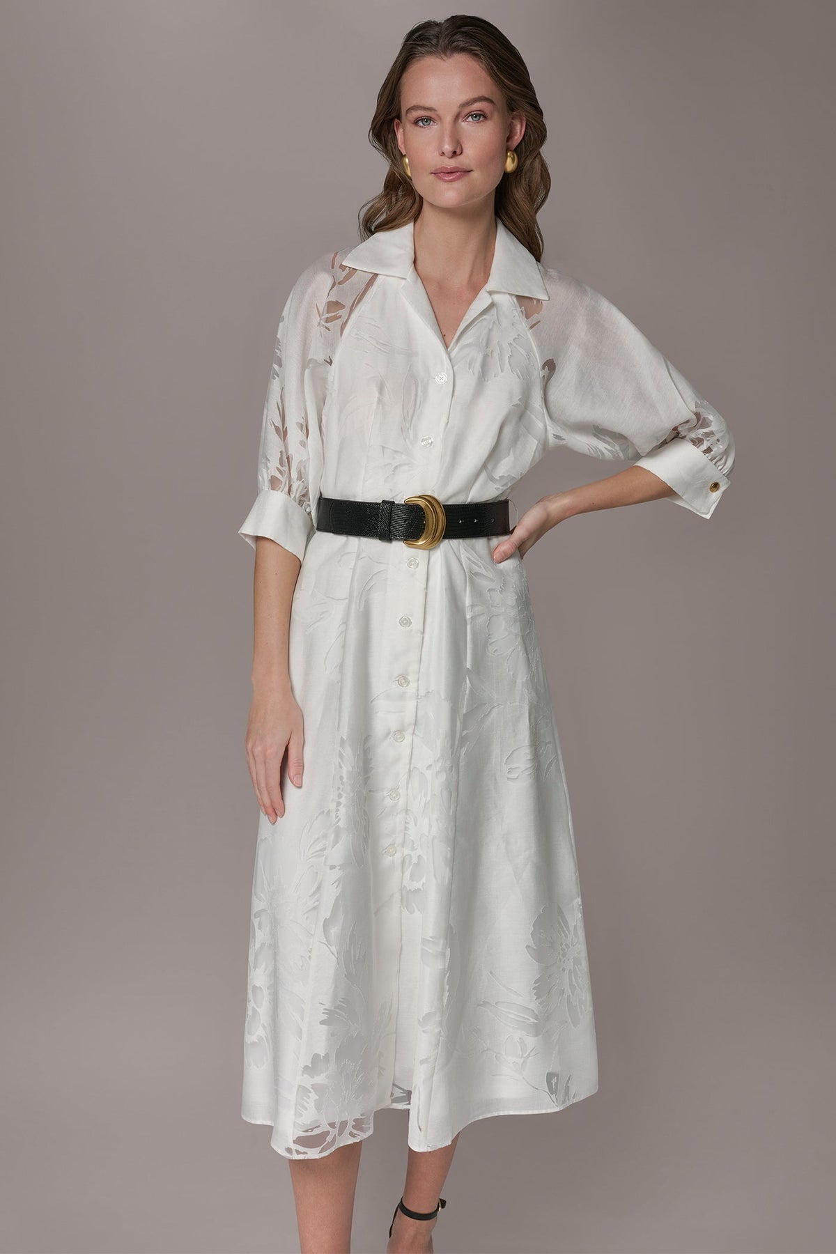 Donna Karan FLORAL-JACQUARD MIDI SHIRT DRESS