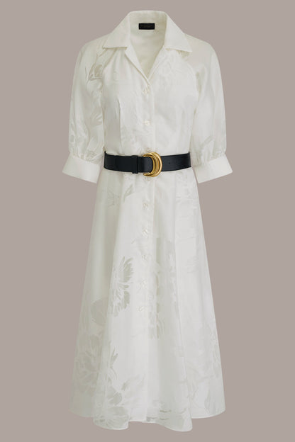 Donna Karan FLORAL-JACQUARD MIDI SHIRT DRESS