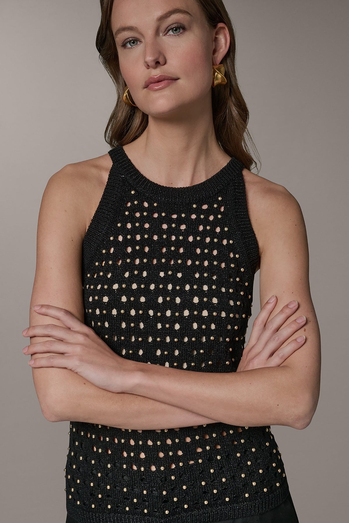Donna Karan SLEEVELESS OPEN-STITCH HALTER SWEATER