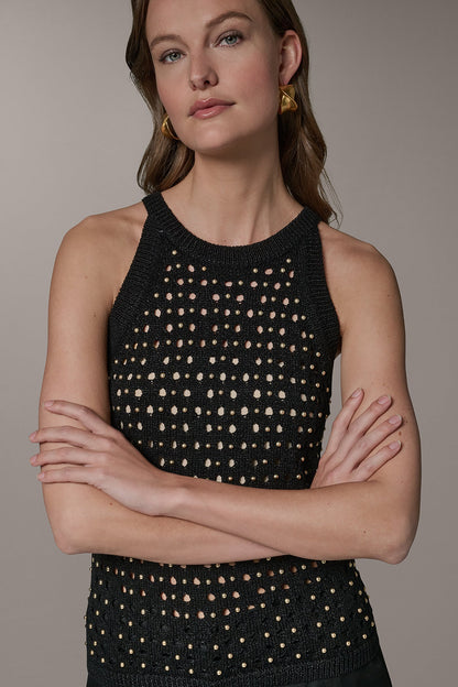 Donna Karan SLEEVELESS OPEN-STITCH HALTER SWEATER
