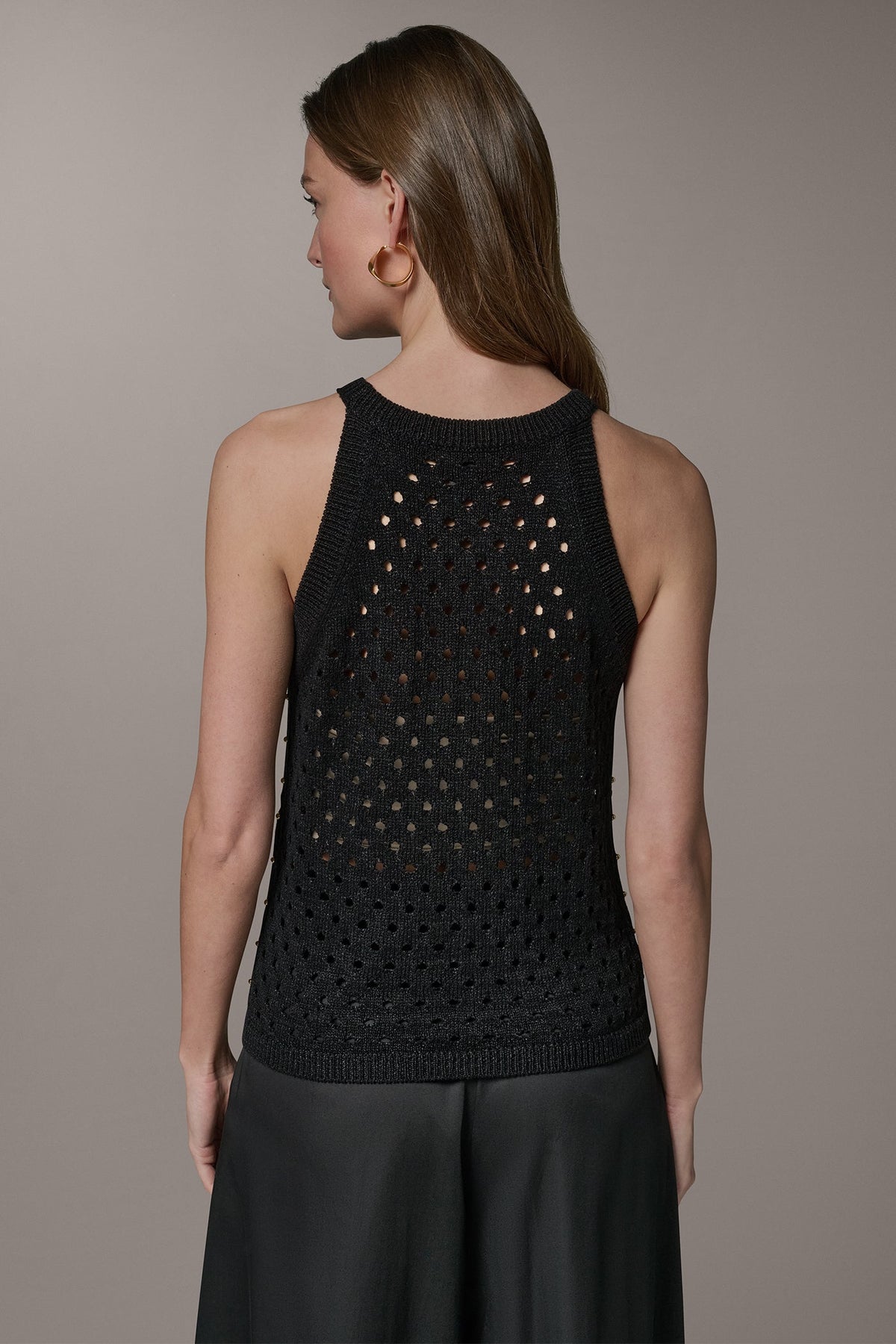 Donna Karan SLEEVELESS OPEN-STITCH HALTER SWEATER