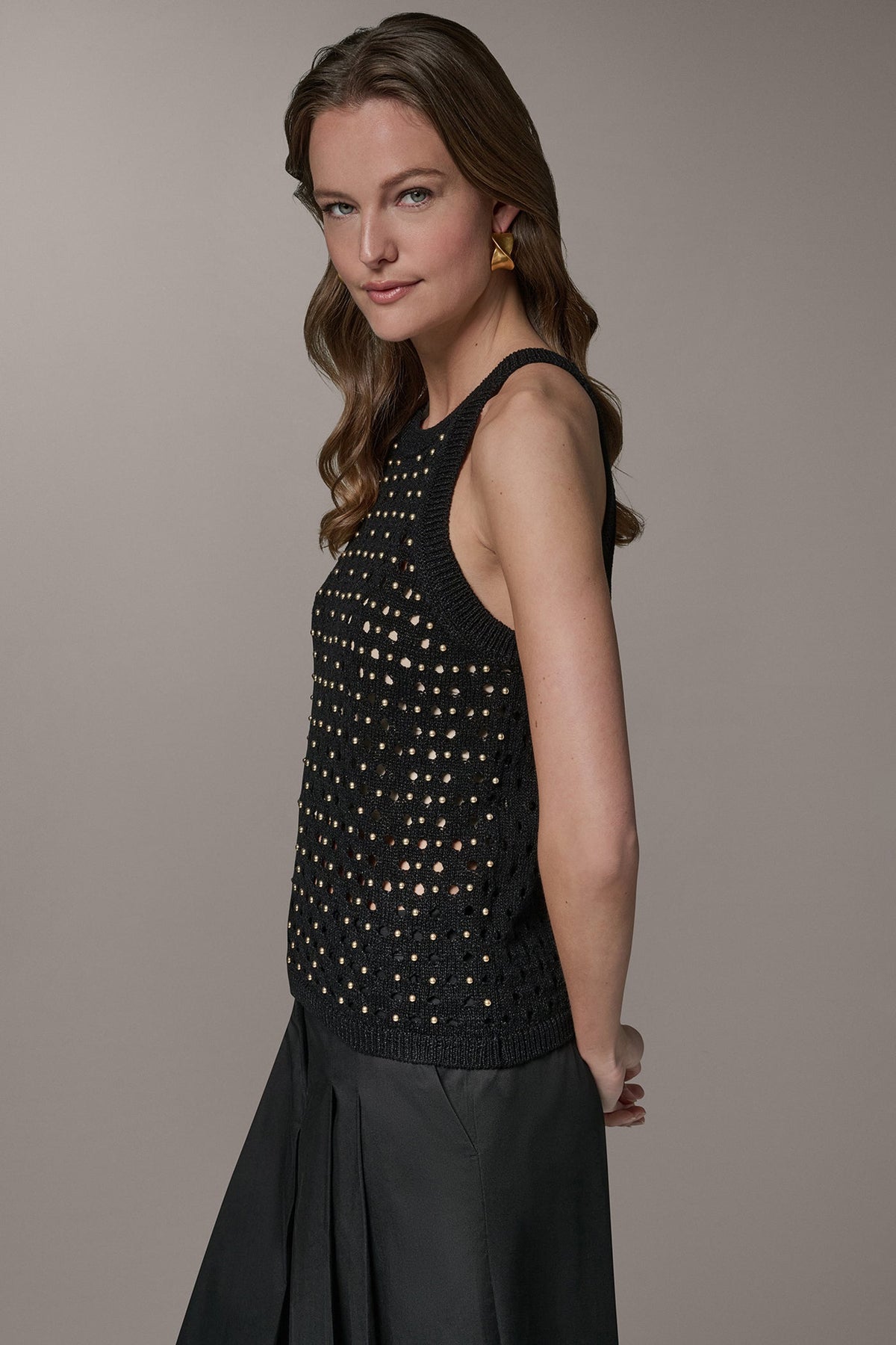 Donna Karan SLEEVELESS OPEN-STITCH HALTER SWEATER