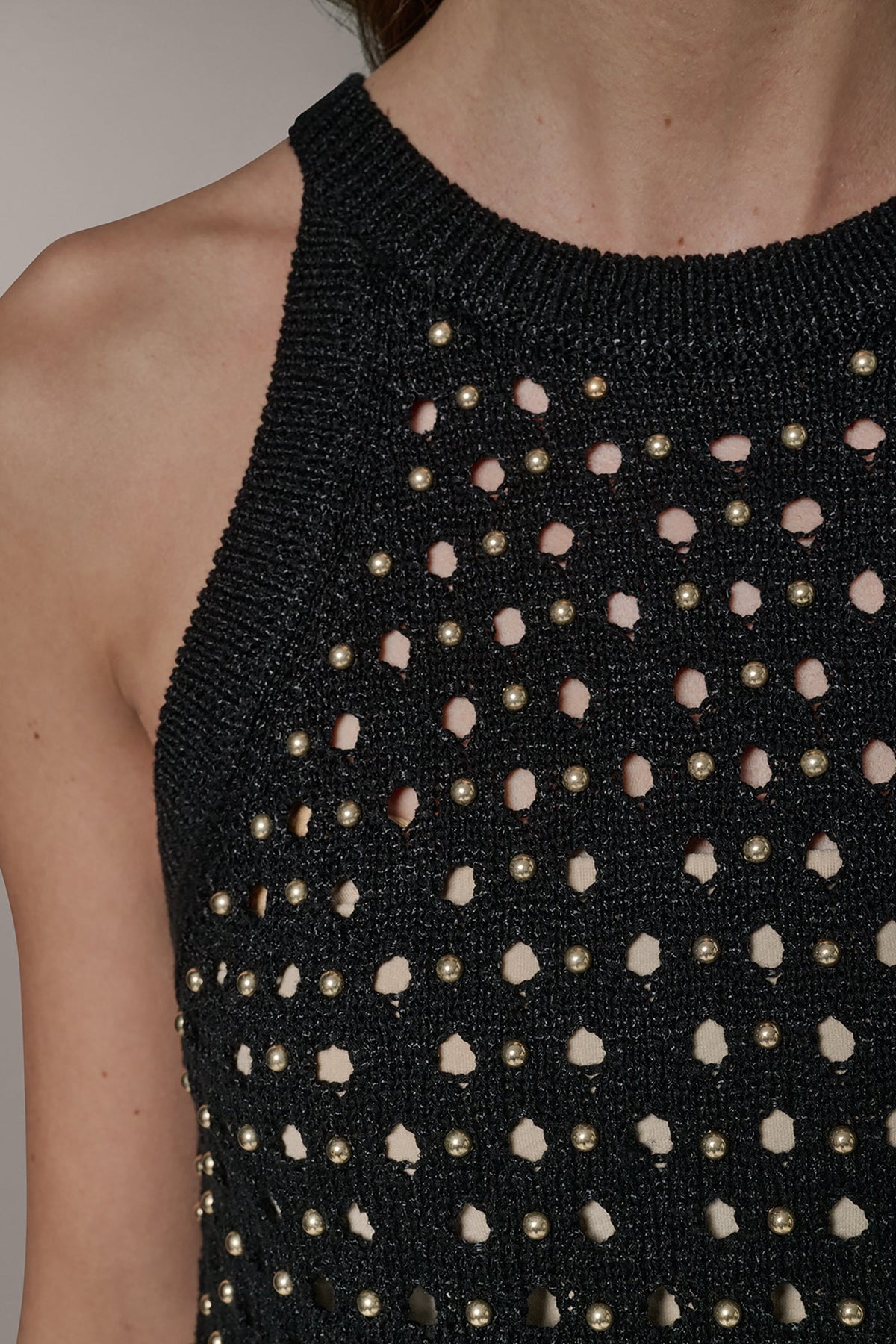 Donna Karan SLEEVELESS OPEN-STITCH HALTER SWEATER