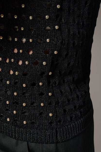 Donna Karan SLEEVELESS OPEN-STITCH HALTER SWEATER