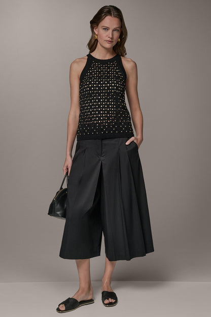 Donna Karan SLEEVELESS OPEN-STITCH HALTER SWEATER
