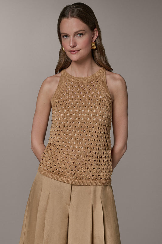 Donna Karan SLEEVELESS OPEN-STITCH HALTER SWEATER
