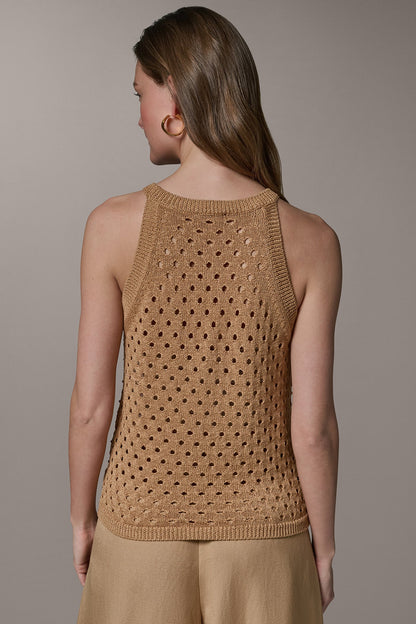 Donna Karan SLEEVELESS OPEN-STITCH HALTER SWEATER