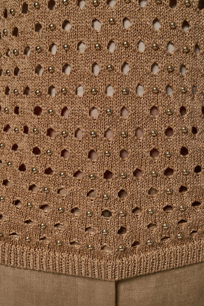 Donna Karan SLEEVELESS OPEN-STITCH HALTER SWEATER