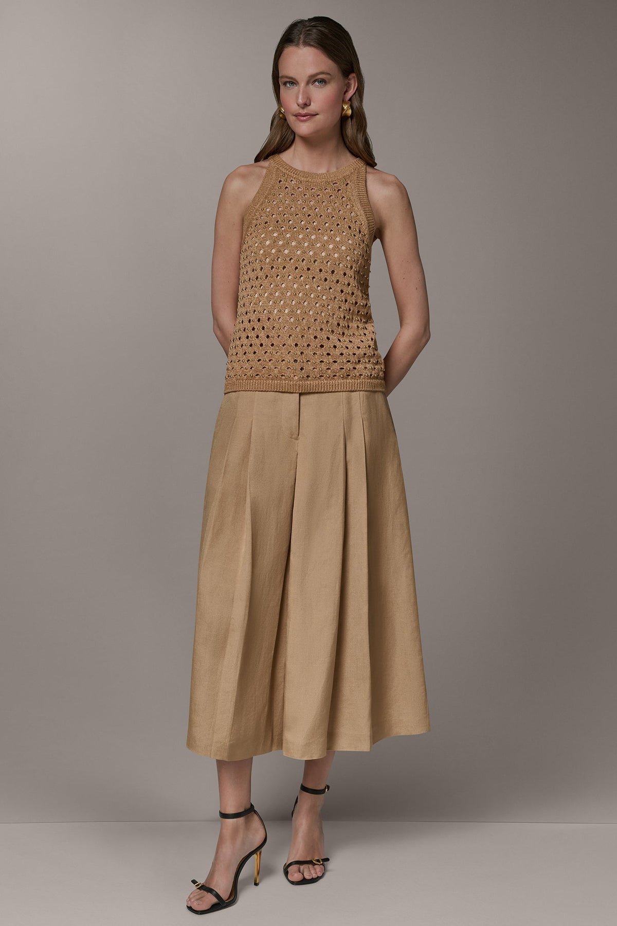 Donna Karan SLEEVELESS OPEN-STITCH HALTER SWEATER