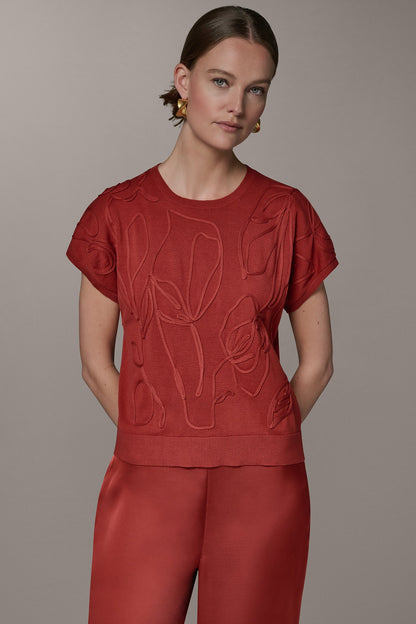 Donna Karan SHORT SLEEVE GEOMETRIC SWEATER