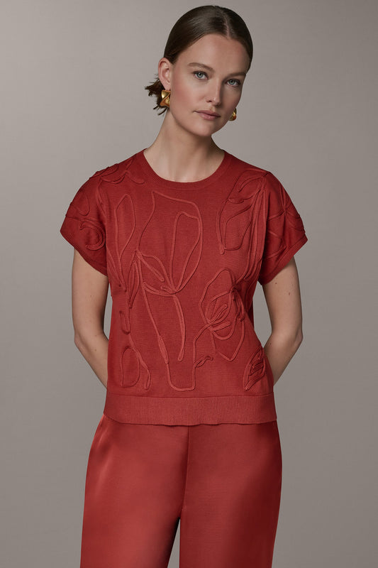 Donna Karan SHORT SLEEVE GEOMETRIC SWEATER