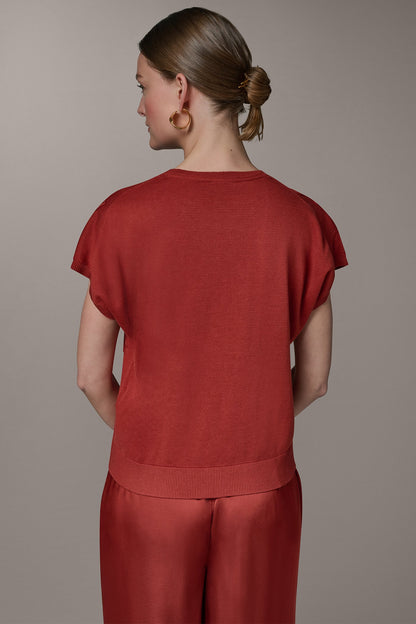 Donna Karan SHORT SLEEVE GEOMETRIC SWEATER