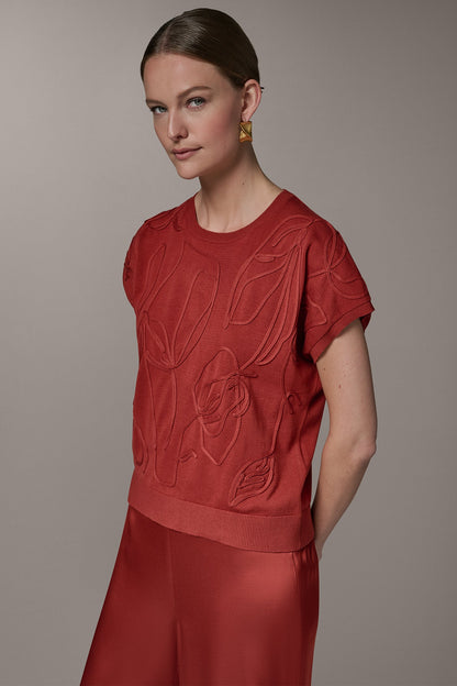 Donna Karan SHORT SLEEVE GEOMETRIC SWEATER