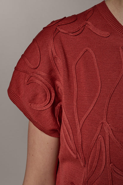 Donna Karan SHORT SLEEVE GEOMETRIC SWEATER