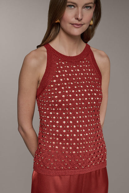 Donna Karan SLEEVELESS OPEN-STITCH HALTER SWEATER