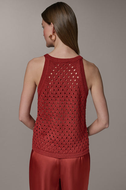 Donna Karan SLEEVELESS OPEN-STITCH HALTER SWEATER