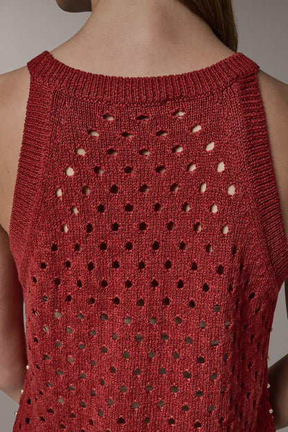 Donna Karan SLEEVELESS OPEN-STITCH HALTER SWEATER
