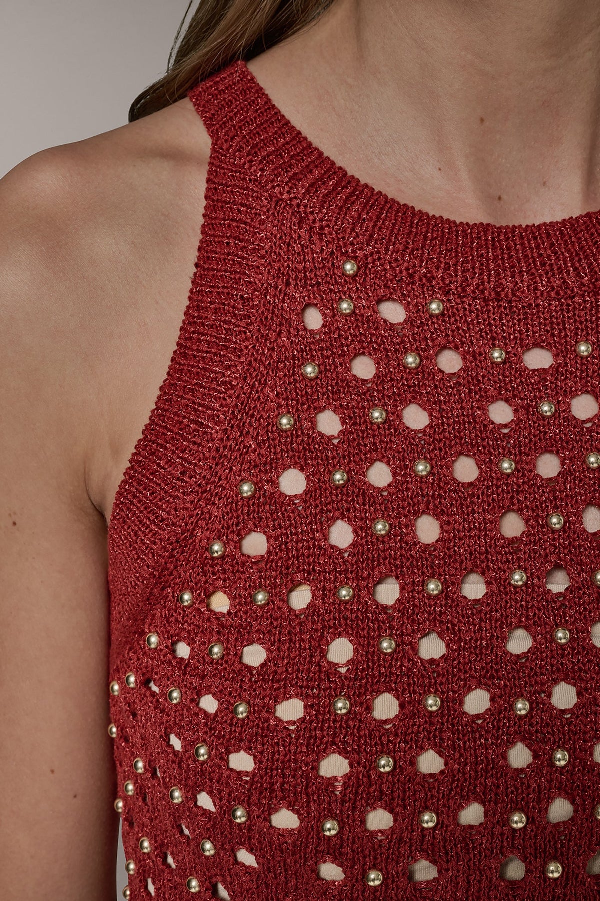 Donna Karan SLEEVELESS OPEN-STITCH HALTER SWEATER