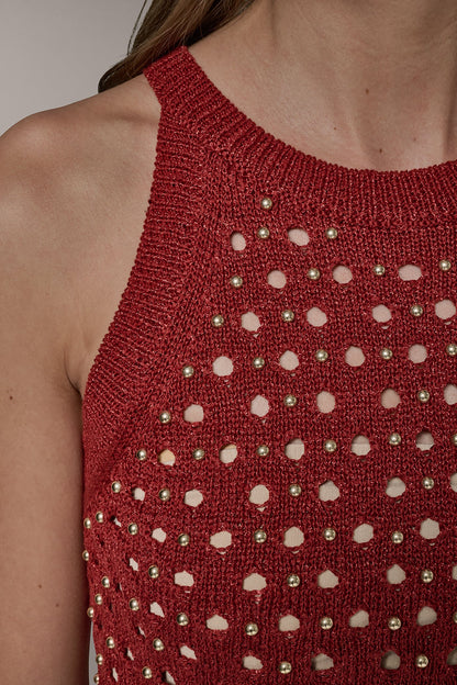 Donna Karan SLEEVELESS OPEN-STITCH HALTER SWEATER