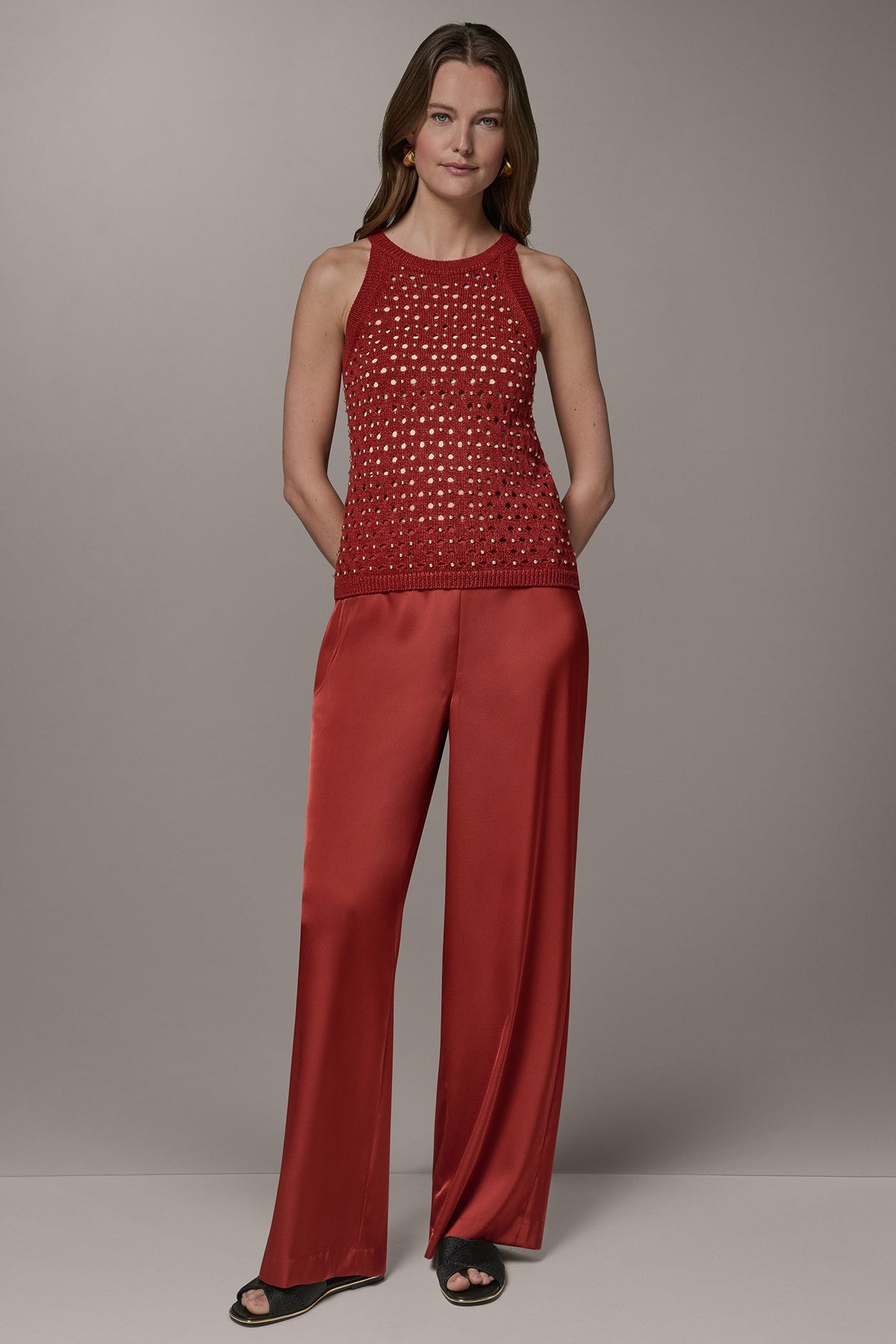 Donna Karan SLEEVELESS OPEN-STITCH HALTER SWEATER