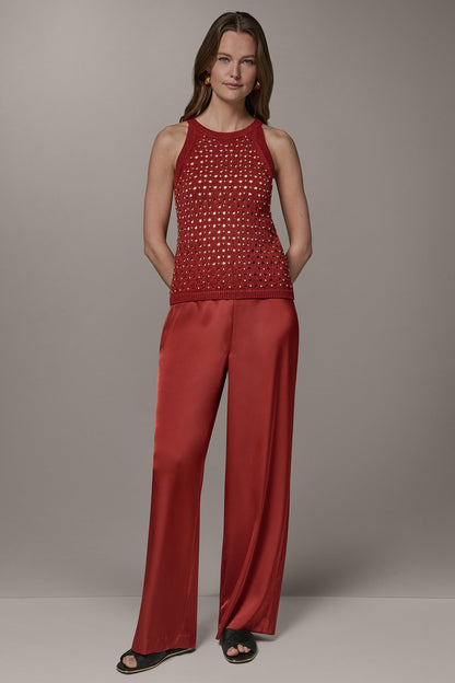Donna Karan SLEEVELESS OPEN-STITCH HALTER SWEATER