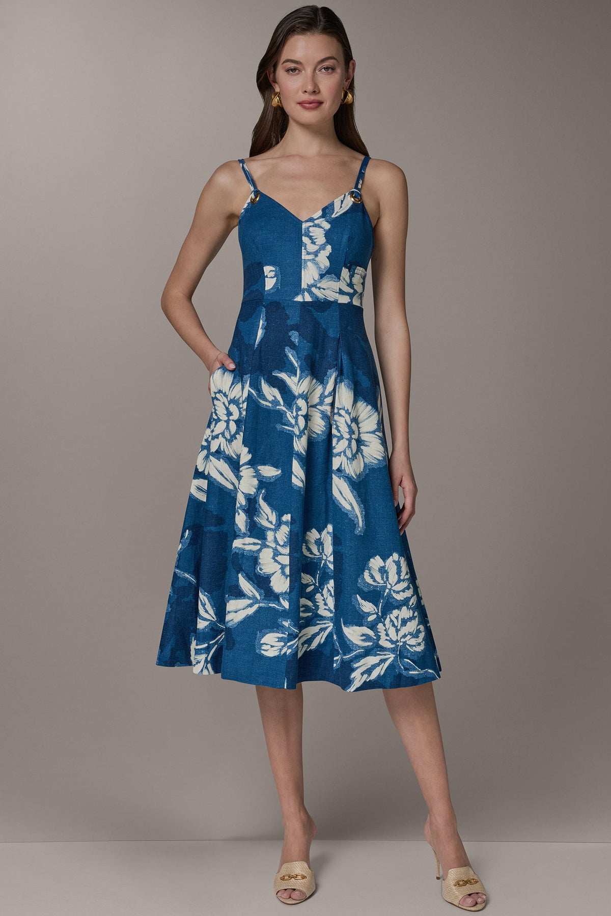 Donna Karan SLEEVELESS MIDI FIT AND FLARE DRESS