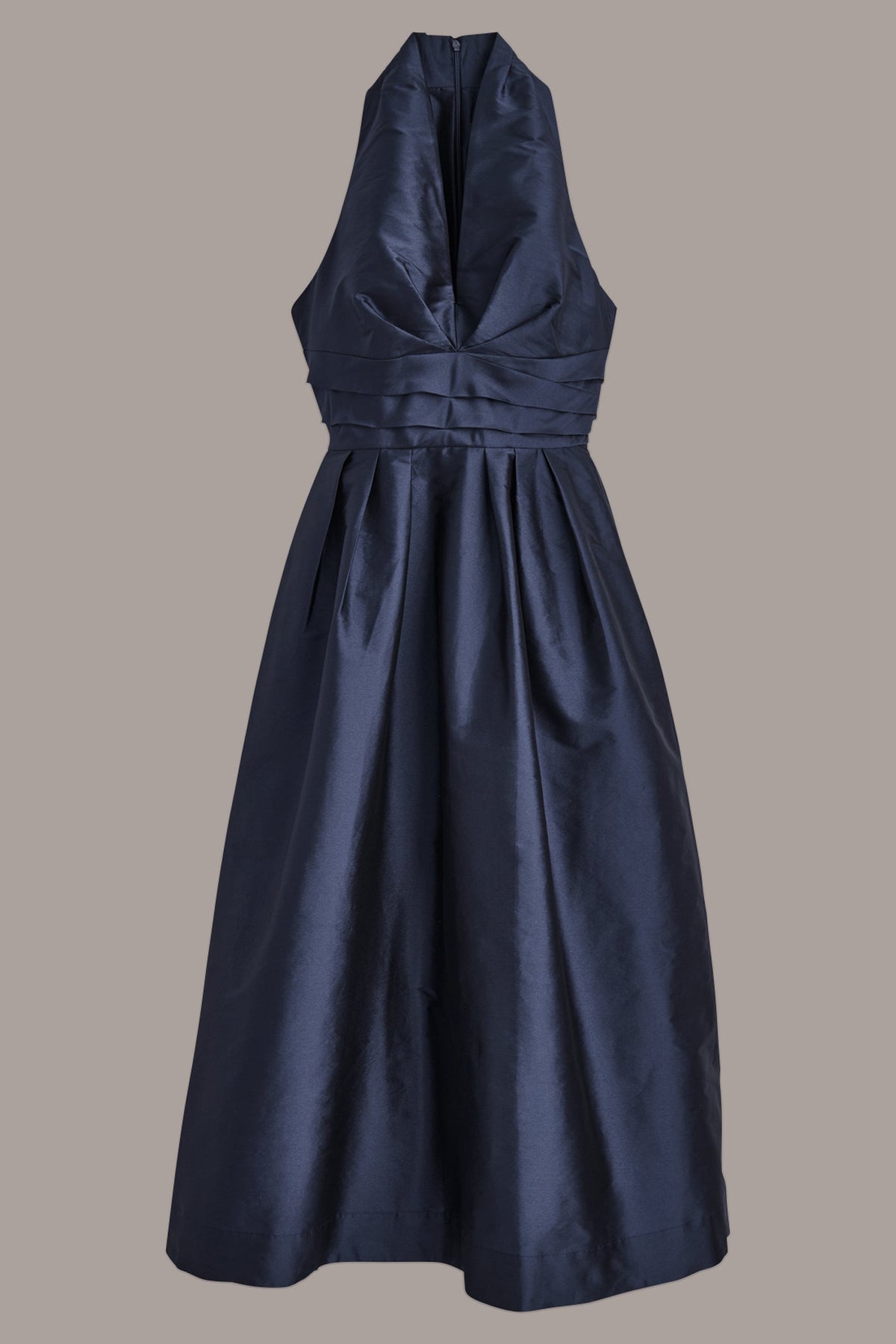 Donna Karan SLEEVELESS V-NECK TAFFETA MIDI COCKTAIL DRESS