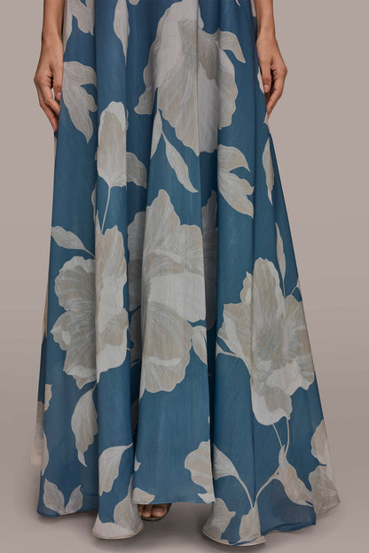 Donna Karan ORGANZA STRAPLESS FLORAL PLEATED GOWN